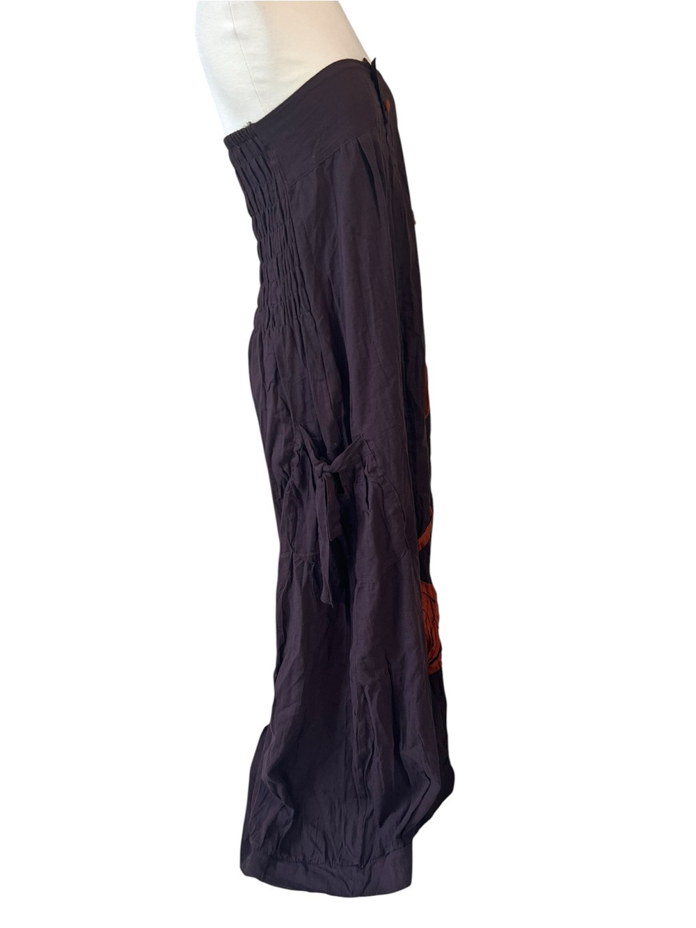Strapless Chocolate Brown Maxi Dress with Rust Rose Appliqué - Picture 7 of 13